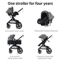 Poussette 3 en 1, poussette à quatre roues, poussette 2 en 1, poussette légère, poussette multifonctions, landau, pouf