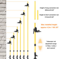 Perche télescopique de 4,2 m max. pour niveau à bulle, en alliage d'aluminium, réglable en hauteur, avec support extensible pour niveau laser 1/4'' et 5/8''.
