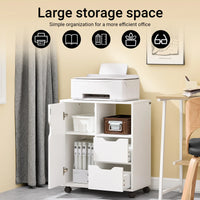 SoBuy FBT105-W table d'imprimante avec 2 tiroirs et 1 porte fichiers armoire rouleau conteneur chariot de bureau chariot latéral conteneur de bureau blanc