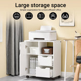 SoBuy FBT105-W table d'imprimante avec 2 tiroirs et 1 porte fichiers armoire rouleau conteneur chariot de bureau chariot latéral conteneur de bureau blanc