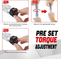 Clé dynamométrique à cliquet DayPlus 28-210Nm, clé à écrou de roue de boulon de roue de 1/2" incl. Douilles d'extension et de boulon de roue 17 mm-19 mm-21 mm