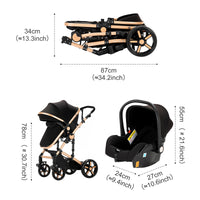 Poussette compacte 3 en 1, combinaison poussette-siège auto, poussette multifonctionnelle haute pour bébé et enfant en bas âge.