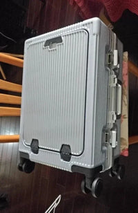 Valise à bagages roulante de grande capacité à ouverture frontale, cadre en aluminium, valise d'embarquement avec chargeur USB et porte-gobelets