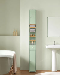Armoire de salle de bain haute SoBuy BZR34 à 5 compartiments, 1 tiroir et portes, blanche, dimensions approximatives : 20 x 180 x 20 cm.