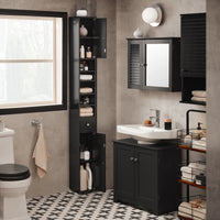 Armoire de salle de bain haute SoBuy BZR34 à 5 compartiments, 1 tiroir et portes, blanche, dimensions approximatives : 20 x 180 x 20 cm.