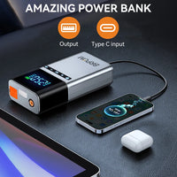 Démarreur de voiture portable BRPOM avec compresseur d'air, gonfleur de pneus, démarreur de batterie de voiture 8000 mAh, boîtier de démarrage, démarreur de batterie de voiture