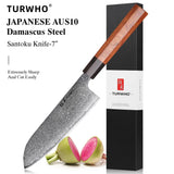 Couteau de chef japonais TURWHO forgé à la main, en acier damassé, couteau de cuisine Santoku, couteau à sashimi, couteau à pain, outil de cuisine utilitaire à lame artisanale