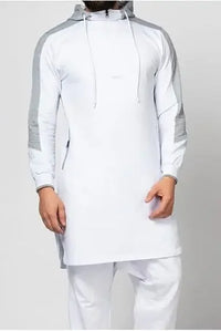 Caftan à capuche pour homme musulman, patchwork, vêtements islamiques, manches longues, style Dubaï, Arabie Saoudite, chemise grande taille 3XL 4XL