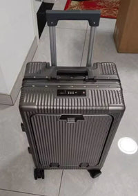 Valise à bagages roulante de grande capacité à ouverture frontale, cadre en aluminium, valise d'embarquement avec chargeur USB et porte-gobelets