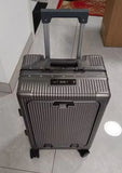 Valise à bagages roulante de grande capacité à ouverture frontale, cadre en aluminium, valise d'embarquement avec chargeur USB et porte-gobelets