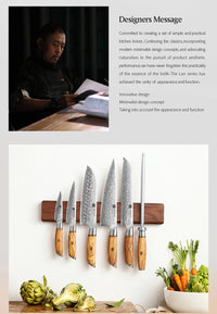 Ensemble de 1 à 8 couteaux de cuisine XINZUO, lame en acier damassé 73 couches, angle de 15° ±1° par côté, manche en bois d'olivier