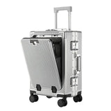 Valise à bagages roulante de grande capacité à ouverture frontale, cadre en aluminium, valise d'embarquement avec chargeur USB et porte-gobelets