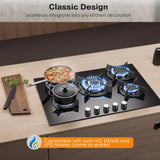 Plaque de cuisson au gaz naturel propane avec protection automatique contre les flammes, verre intégré, 5 brûleurs, 70 cm