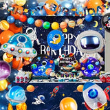 Décorations de fête d'anniversaire spatial, 88 pièces, décorations d'anniversaire et ensemble de vaisselle d'anniversaire pour espace extérieur, assiettes de fête, nappe, toile de fond