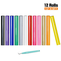 HTVRONT Lot de 12 rouleaux de vinyle thermocollant multicolores de 30,5 cm x 1,5 m pour Cricut, impression sur t-shirts et casquettes, film HTV à repasser (cadeau)