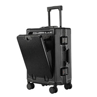 Valise à bagages roulante de grande capacité à ouverture frontale, cadre en aluminium, valise d'embarquement avec chargeur USB et porte-gobelets