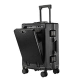 Valise à bagages roulante de grande capacité à ouverture frontale, cadre en aluminium, valise d'embarquement avec chargeur USB et porte-gobelets