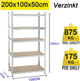 Étagère Industrielle Lourde 5 Niveaux Réglables 875KG Charge Max, Sans Boulons - Rangement Métal Garage Atelier Cave Entrepôt 200x100x50cm