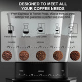 BioloMix Moulin à café électrique à meule automatique, avec 30 vitesses pour moudre l'espresso et le café américain, avec anneau magnétique