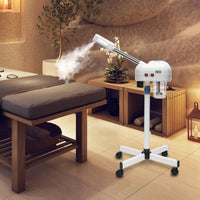 Vaporisateur facial à l'ozone 750 ml, hauteur réglable, rotation à 360°, appareil de soin du visage mobile pour salon de beauté et spa, blanc/noir