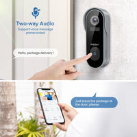 Sonnette vidéo intelligente WiFi TMEZON 1080p rechargeable avec carillon, alarme infrarouge et caméra de sécurité sans fil, compatible avec l'application CloudEdge.