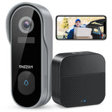 Sonnette vidéo intelligente WiFi TMEZON 1080p rechargeable avec carillon, alarme infrarouge et caméra de sécurité sans fil, compatible avec l'application CloudEdge.