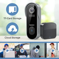 Sonnette vidéo intelligente WiFi TMEZON 1080p rechargeable avec carillon, alarme infrarouge et caméra de sécurité sans fil, compatible avec l'application CloudEdge.
