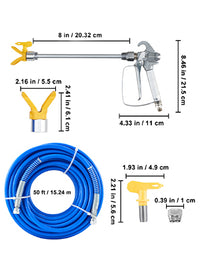 Kit de tuyau de pulvérisation de peinture sans air SucceBuy : tube en fibre haute pression de 15 m (50 pi) et 248 bars (3 600 psi), perche de 20 cm (8 po) avec buse 517 et protection de buse.