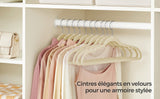 Cintres en Velours, Lot de 30/50, Antiglisse, avec Encoches, Barre pour Pantalons, Crochet Pivotant à 360°, Gain de Place, Épaisseur 0,6 cm, Longueur de 43 cm, Beige Sable/Noir Classique/Gris/Blanc/Rose Clair