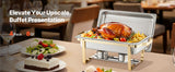 SucceBuy Lot de 4 buffet à réchaud de 8 Qt, chafer en acier inoxydable avec 2 poêles pleine taille et 4 demi-taille, serveur chauffant pour restauration