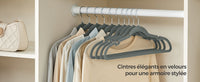 Cintres en Velours, Lot de 30/50, Antiglisse, avec Encoches, Barre pour Pantalons, Crochet Pivotant à 360°, Gain de Place, Épaisseur 0,6 cm, Longueur de 43 cm, Beige Sable/Noir Classique/Gris/Blanc/Rose Clair
