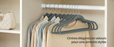Cintres en Velours, Lot de 30/50, Antiglisse, avec Encoches, Barre pour Pantalons, Crochet Pivotant à 360°, Gain de Place, Épaisseur 0,6 cm, Longueur de 43 cm, Beige Sable/Noir Classique/Gris/Blanc/Rose Clair