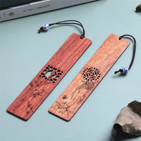 Marque-pages en bois gravé avec motifs de bambou, orchidée, prunier et grille chinoise