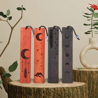 Marque-page en bois de santal avec motifs soleil lune et étoile, style chinois rétro
