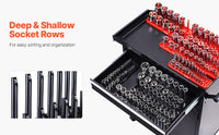 VEVOR Kit Organisateurs de Douilles Tige Haute, 8 Supports de Douilles Métriques SAE 1/4'', 3/8'', 1/2'', Étiquettes Transparentes, Capacité 176 Douilles Standard Profondes Non Incluses, Noir & Rouge