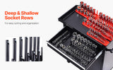 VEVOR Kit Organisateurs de Douilles Tige Haute, 8 Supports de Douilles Métriques SAE 1/4'', 3/8'', 1/2'', Étiquettes Transparentes, Capacité 176 Douilles Standard Profondes Non Incluses, Noir & Rouge