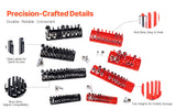 VEVOR Kit Organisateurs de Douilles Tige Haute, 8 Supports de Douilles Métriques SAE 1/4'', 3/8'', 1/2'', Étiquettes Transparentes, Capacité 176 Douilles Standard Profondes Non Incluses, Noir & Rouge